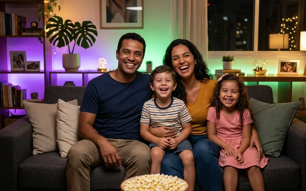 Família assistindo TV reunida com ASSIST PLUS